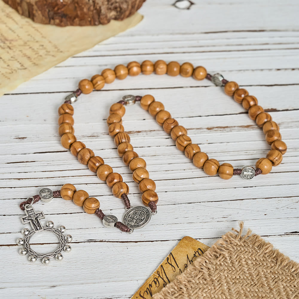 Christianartworkshop Rosenkranz aus naturbelassenem Holz mit Anhänger für den Heiligen Benedikt / die Muttergottes / Fingerrosenkranz - Fingerrosenkranz - image 1