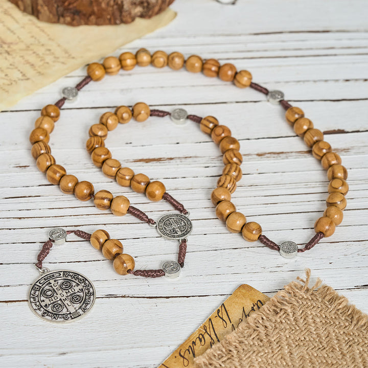 Christianartworkshop Rosenkranz aus naturbelassenem Holz mit Anhänger für den Heiligen Benedikt / die Muttergottes / Fingerrosenkranz - Der heilige Benedikt - image 8