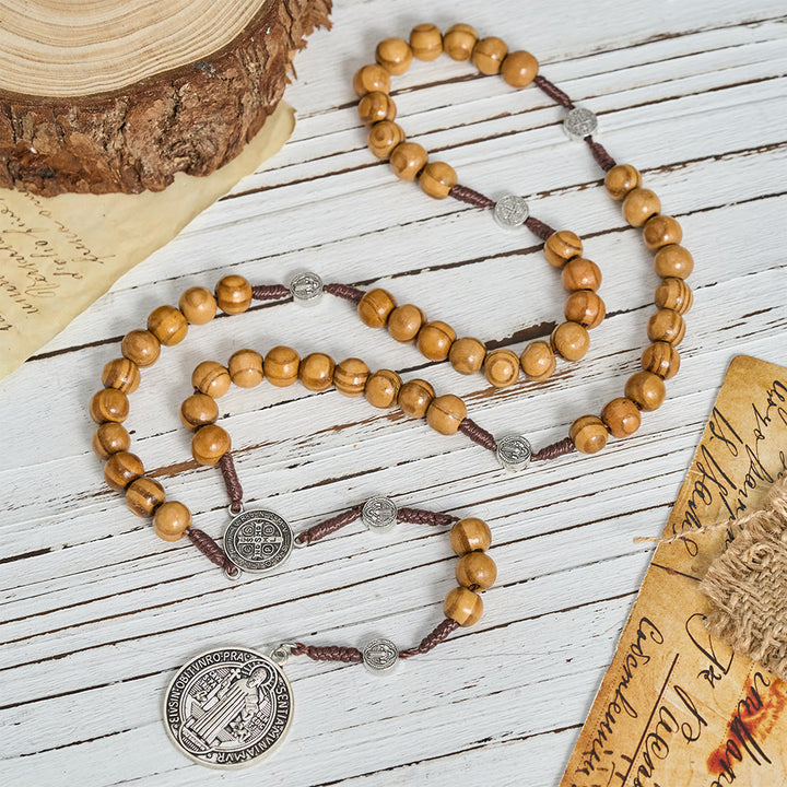 Christianartworkshop Rosenkranz aus naturbelassenem Holz mit Anhänger für den Heiligen Benedikt / die Muttergottes / Fingerrosenkranz - image 9