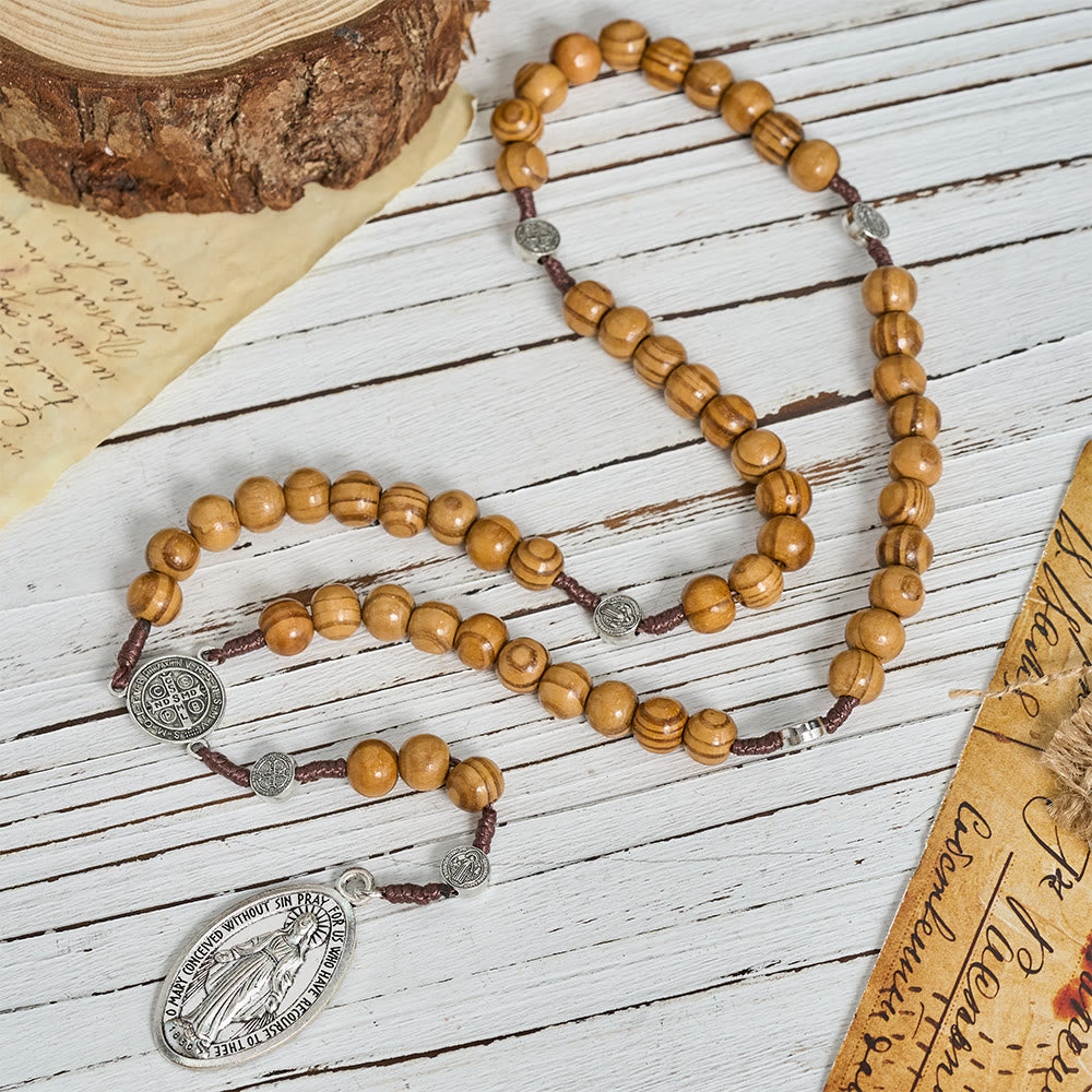 Christianartworkshop Rosenkranz aus naturbelassenem Holz mit Anhänger für den Heiligen Benedikt / die Muttergottes / Fingerrosenkranz - image 6