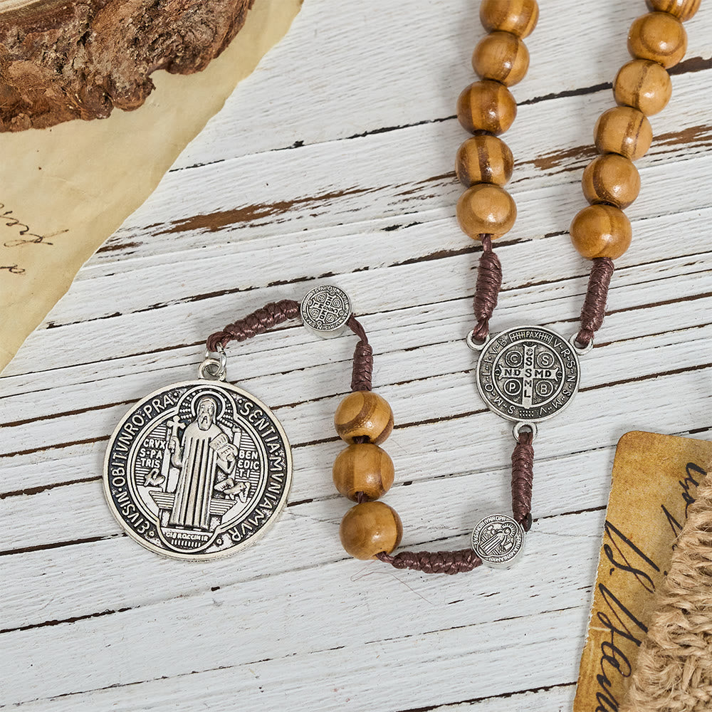 Christianartworkshop Rosenkranz aus naturbelassenem Holz mit Anhänger für den Heiligen Benedikt / die Muttergottes / Fingerrosenkranz - image 10