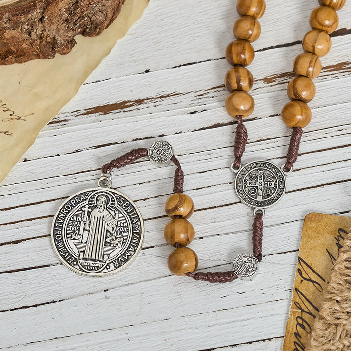 Christianartworkshop Rosenkranz aus naturbelassenem Holz mit Anhänger für den Heiligen Benedikt / die Muttergottes / Fingerrosenkranz - image 10