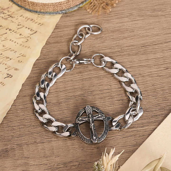 Christianartworkshop Armband aus antikisiertem, massivem Metall mit Panzerkette, St.-Judas-Motiv und gerahmtem Kruzifix - Kruzifix C - image 5