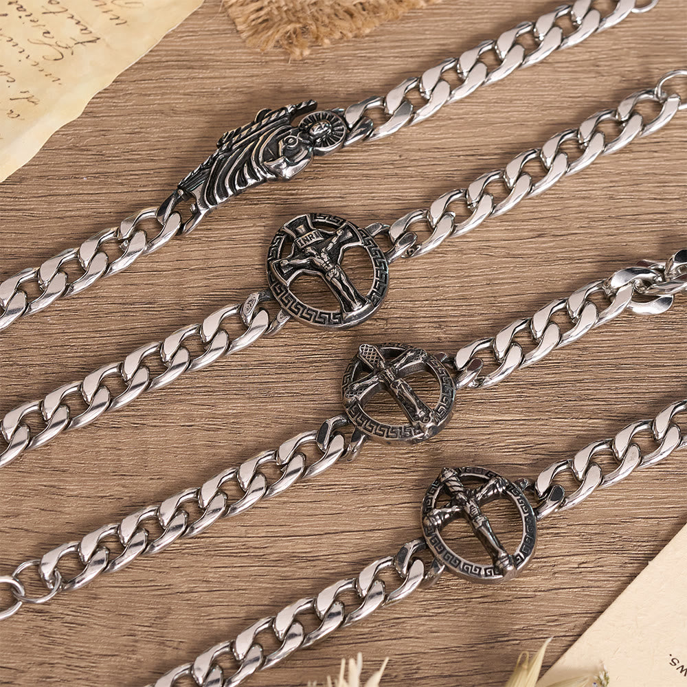 Christianartworkshop Armband aus antikisiertem, massivem Metall mit Panzerkette, St.-Judas-Motiv und gerahmtem Kruzifix - image 1