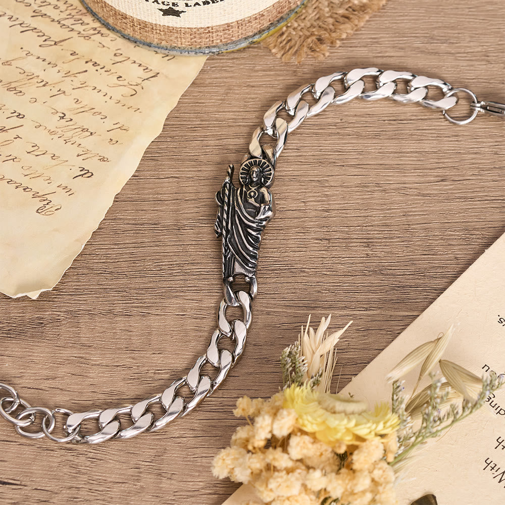 Christianartworkshop Armband aus antikisiertem, massivem Metall mit Panzerkette, St.-Judas-Motiv und gerahmtem Kruzifix - image 8