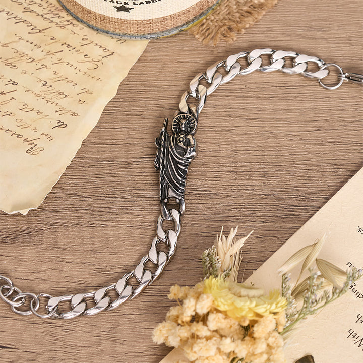 Christianartworkshop Armband aus antikisiertem, massivem Metall mit Panzerkette, St.-Judas-Motiv und gerahmtem Kruzifix - image 8