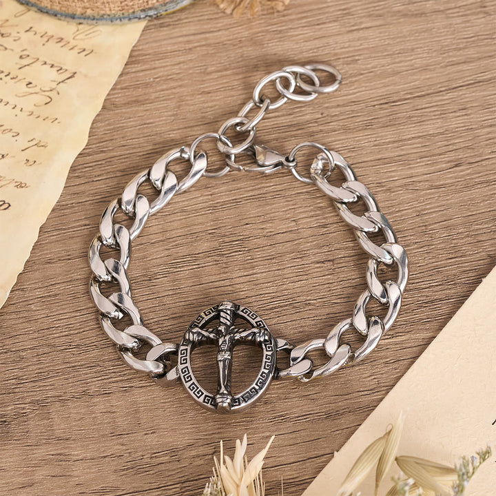 Christianartworkshop Armband aus antikisiertem, massivem Metall mit Panzerkette, St.-Judas-Motiv und gerahmtem Kruzifix - Kruzifix B - image 3
