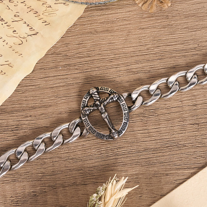 Christianartworkshop Armband aus antikisiertem, massivem Metall mit Panzerkette, St.-Judas-Motiv und gerahmtem Kruzifix - image 4