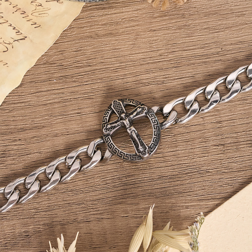 Christianartworkshop Armband aus antikisiertem, massivem Metall mit Panzerkette, St.-Judas-Motiv und gerahmtem Kruzifix - image 6