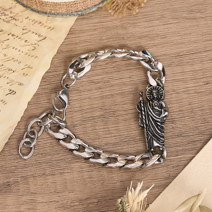 Christianartworkshop Armband aus antikisiertem, massivem Metall mit Panzerkette, St.-Judas-Motiv und gerahmtem Kruzifix - St. Judas - image 7