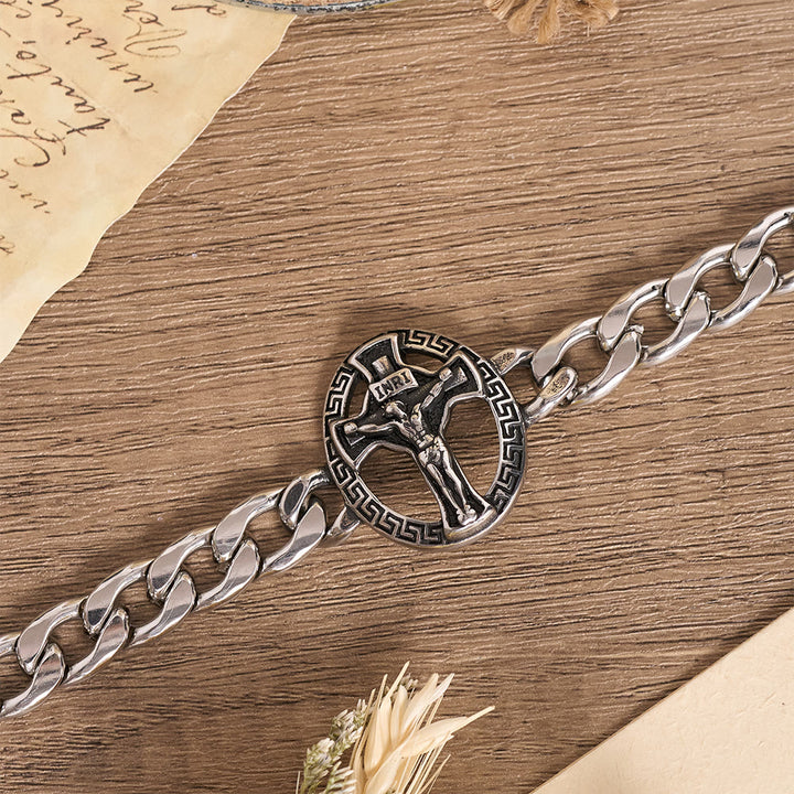 Christianartworkshop Armband aus antikisiertem, massivem Metall mit Panzerkette, St.-Judas-Motiv und gerahmtem Kruzifix - image 2