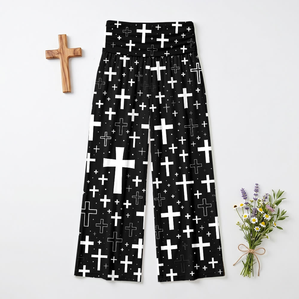 Christianartworkshop Weit geschnittene Damenhose mit verstreutem, gemischtem Kreuzmuster und Allover-Print. - US22, UK/AU26, EU54 - image 0