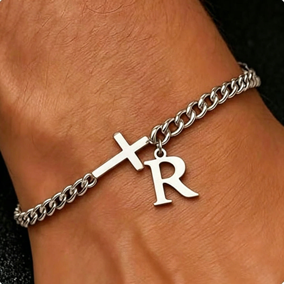 Christianartworkshop Buchstabenkreuz-Panzerkettenarmband: Personalisiertes Symbol unerschütterlichen himmlischen Glaubens - R - image 19