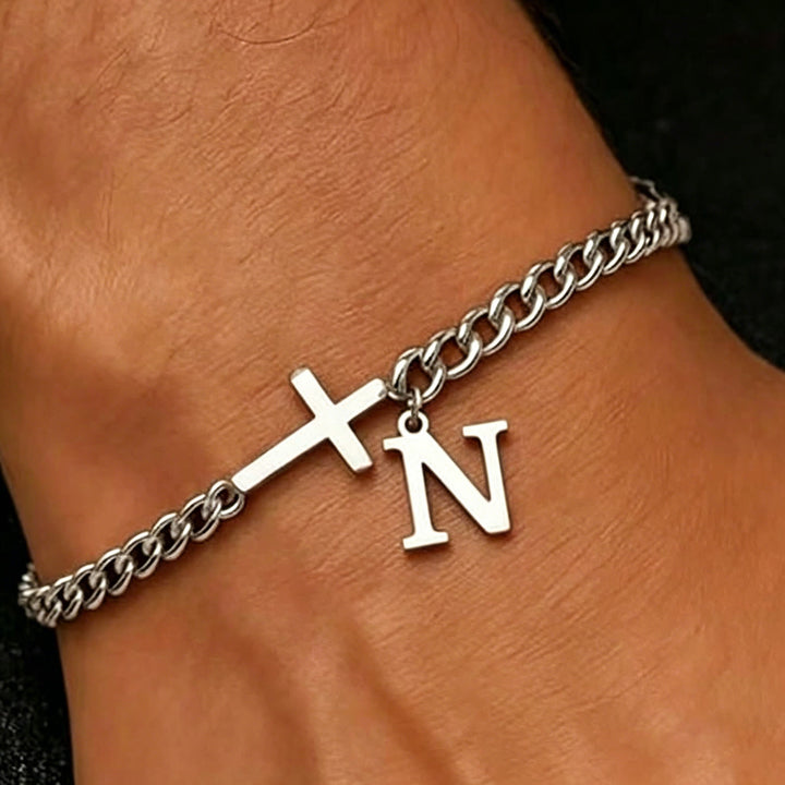 Christianartworkshop Buchstabenkreuz-Panzerkettenarmband: Personalisiertes Symbol unerschütterlichen himmlischen Glaubens - N - image 15