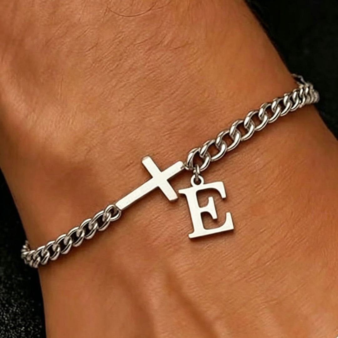 Christianartworkshop Buchstabenkreuz-Panzerkettenarmband: Personalisiertes Symbol unerschütterlichen himmlischen Glaubens - E - image 6