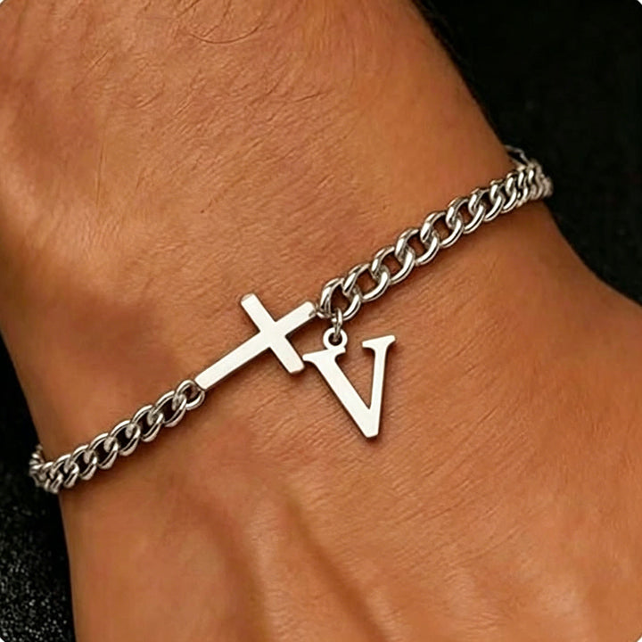 Christianartworkshop Buchstabenkreuz-Panzerkettenarmband: Personalisiertes Symbol unerschütterlichen himmlischen Glaubens - V - image 23