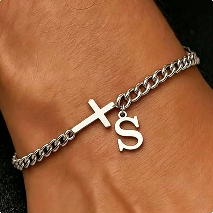 Christianartworkshop Buchstabenkreuz-Panzerkettenarmband: Personalisiertes Symbol unerschütterlichen himmlischen Glaubens - S - image 20