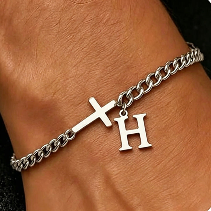 Christianartworkshop Buchstabenkreuz-Panzerkettenarmband: Personalisiertes Symbol unerschütterlichen himmlischen Glaubens - H - image 9