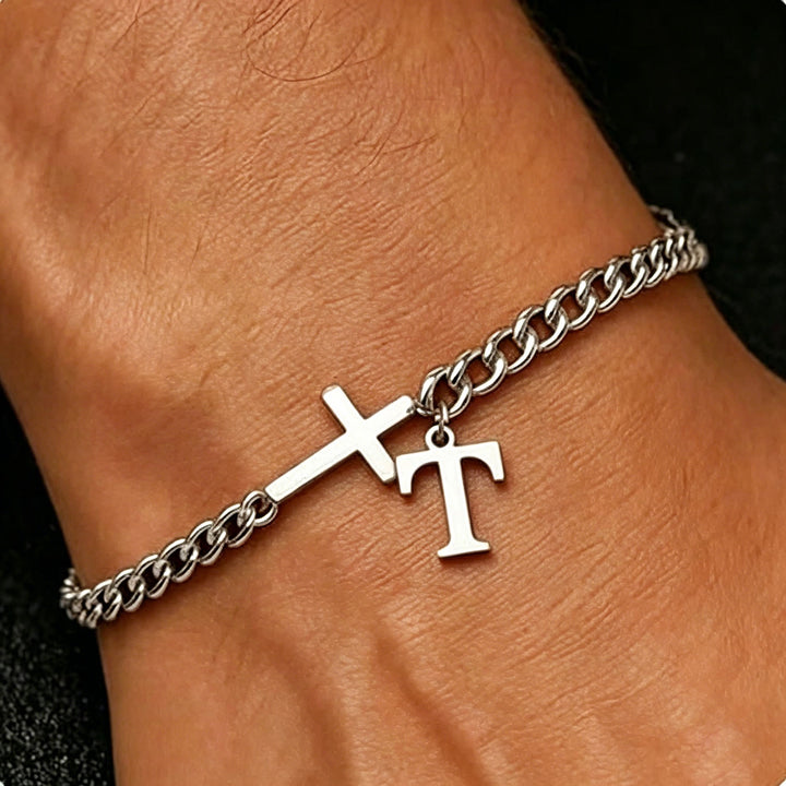 Christianartworkshop Buchstabenkreuz-Panzerkettenarmband: Personalisiertes Symbol unerschütterlichen himmlischen Glaubens - T - image 21