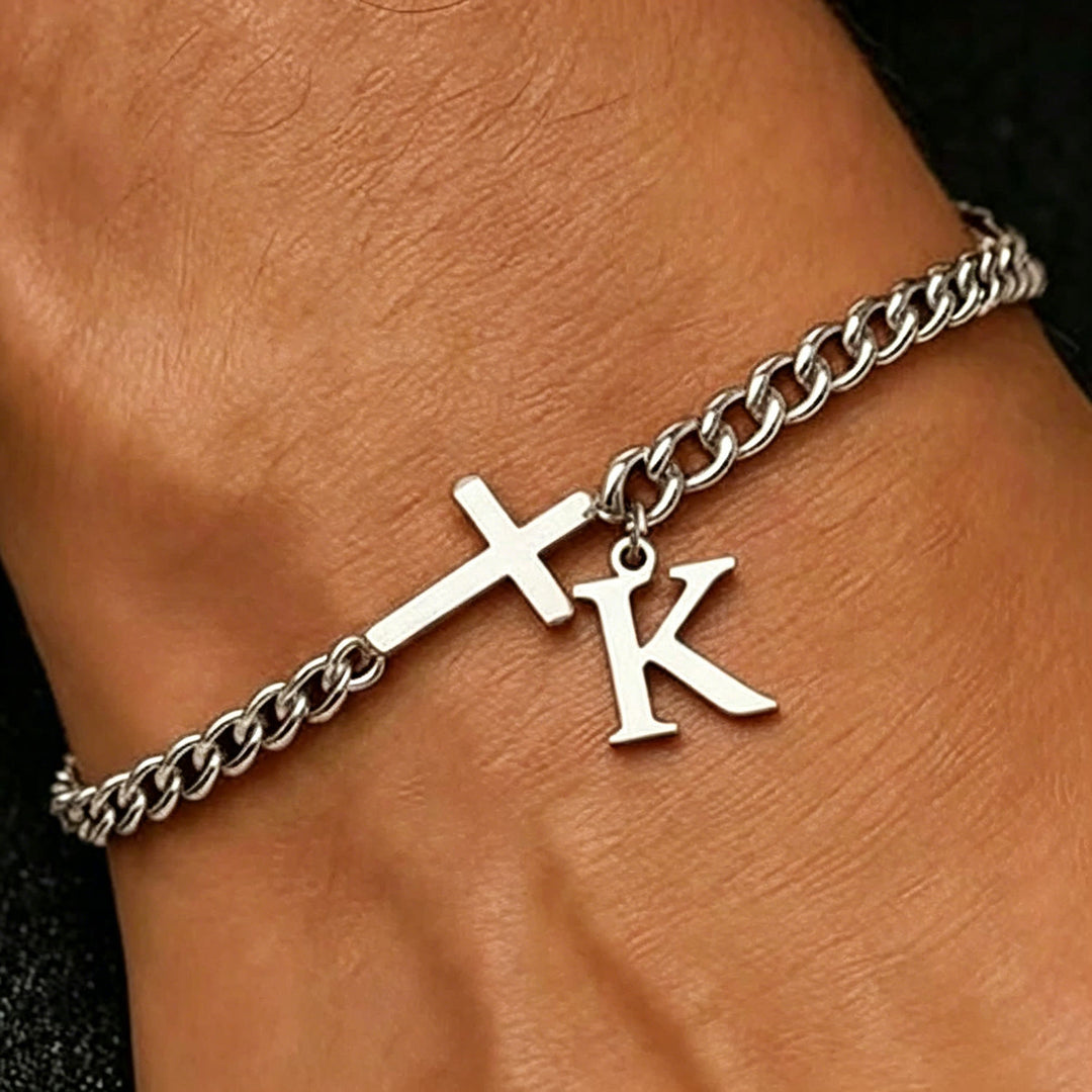 Christianartworkshop Buchstabenkreuz-Panzerkettenarmband: Personalisiertes Symbol unerschütterlichen himmlischen Glaubens - K - image 12