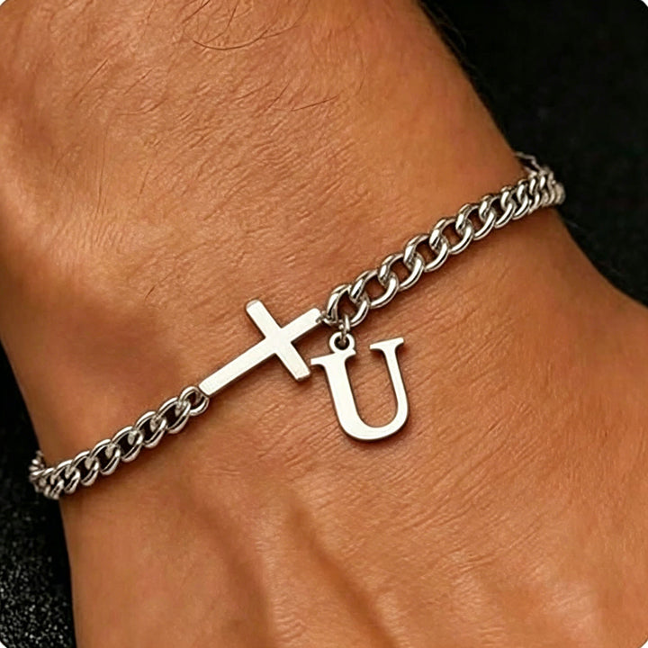 Christianartworkshop Buchstabenkreuz-Panzerkettenarmband: Personalisiertes Symbol unerschütterlichen himmlischen Glaubens - U - image 22