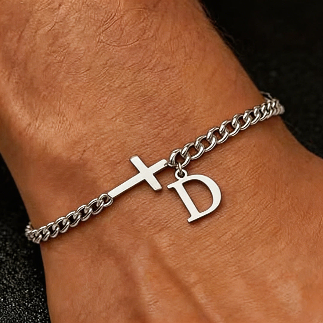 Christianartworkshop Buchstabenkreuz-Panzerkettenarmband: Personalisiertes Symbol unerschütterlichen himmlischen Glaubens - D - image 5