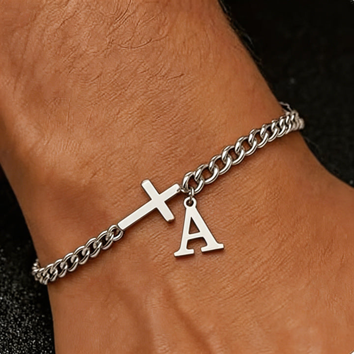 Christianartworkshop Buchstabenkreuz-Panzerkettenarmband: Personalisiertes Symbol unerschütterlichen himmlischen Glaubens - A - image 0