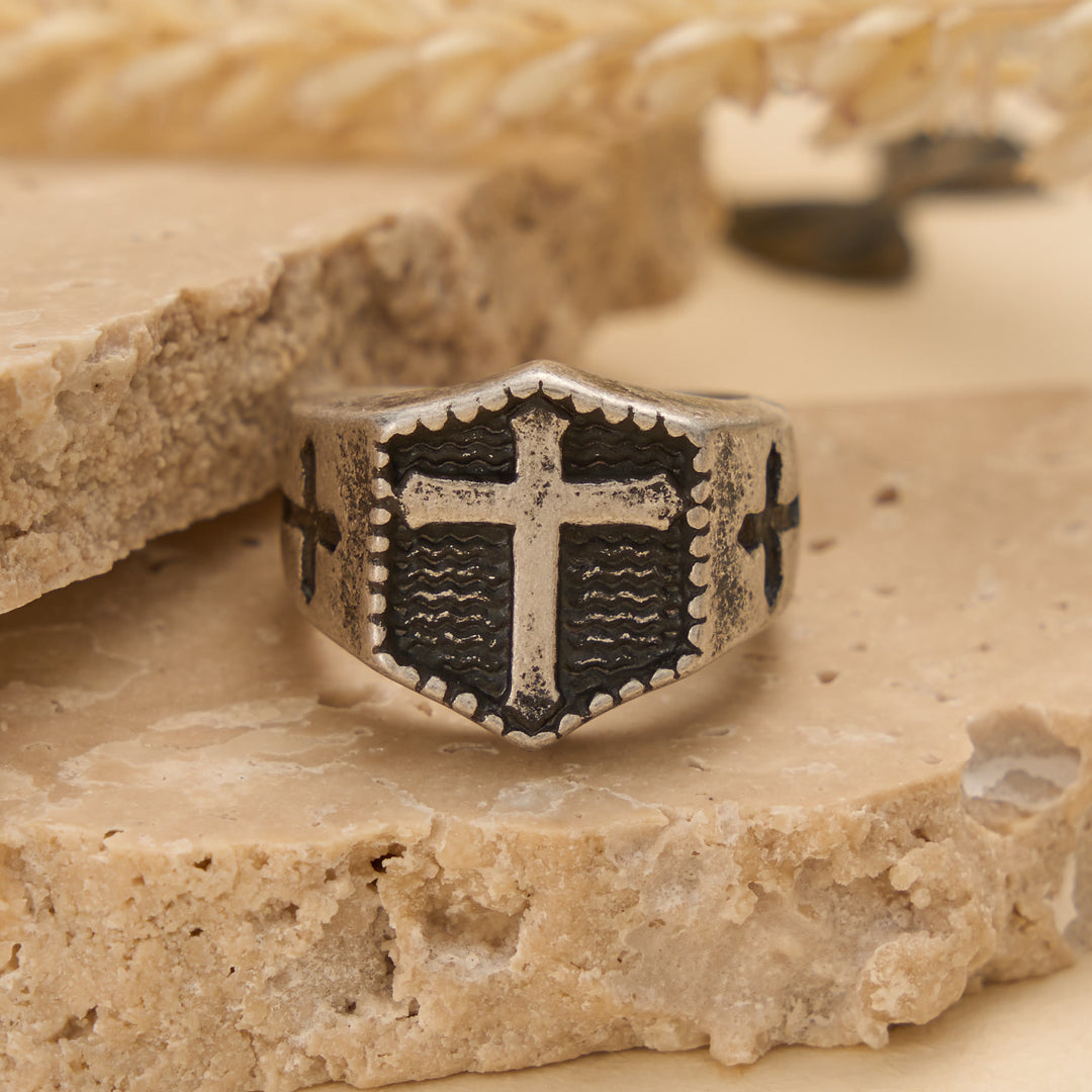 Christianartworkshop Siegelring mit geprägtem Schildkreuz: Zeitloses Symbol unerschütterlichen, heiligen Glaubens - Antikes Silber - US 13 - image 5