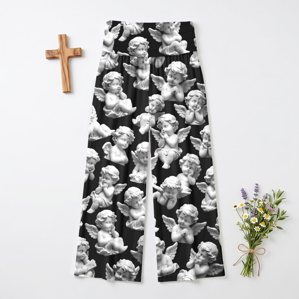 Christianartworkshop Vintage-Hose mit Engelsmotiv, Allover-Print, hoher Bund, ultra-elastisch, weites Bein, Damenmodell „Faith“, mit weitem Bein und hohem Bund, extra dehnbar, mit weitem Bein und hohem Bund. - US22, UK/AU26, EU54 - image 0