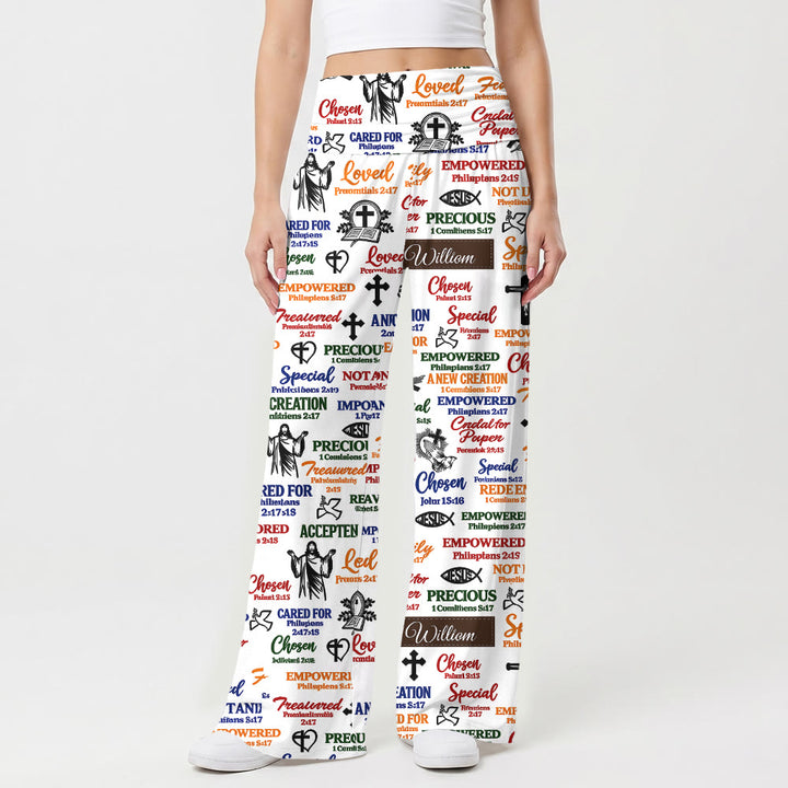 Christianartworkshop Weite Hose mit umklappbarem Gummizug, hohem Bund, verschiedenen biblischen Texten und Symbolen, lässig-andächtig, für Damen - image 1