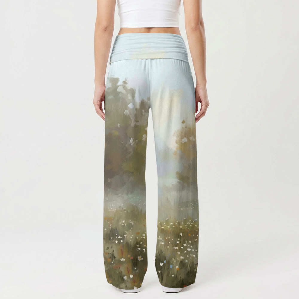 Christianartworkshop Idyllisches Wildblumenfeld, Jesus pflückt Blüten – Ganzkörper-Kunstdruck, sanftes Design, weiche, lockere Damenhose mit weitem Bein - image 2