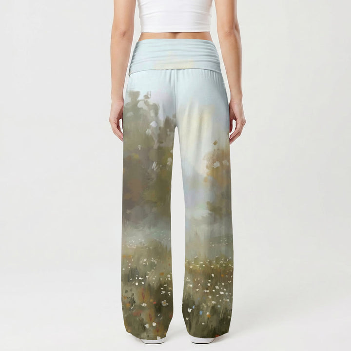 Christianartworkshop Idyllisches Wildblumenfeld, Jesus pflückt Blüten – Ganzkörper-Kunstdruck, sanftes Design, weiche, lockere Damenhose mit weitem Bein - image 2