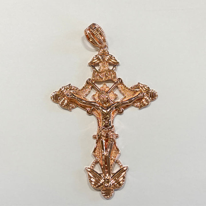 Christianartworkshop Detaillierte, geschnitzte geflügelte Kruzifix-Seilkette: Anmutiges Zeichen sanfter himmlischer Barmherzigkeit - Roségold - image 5