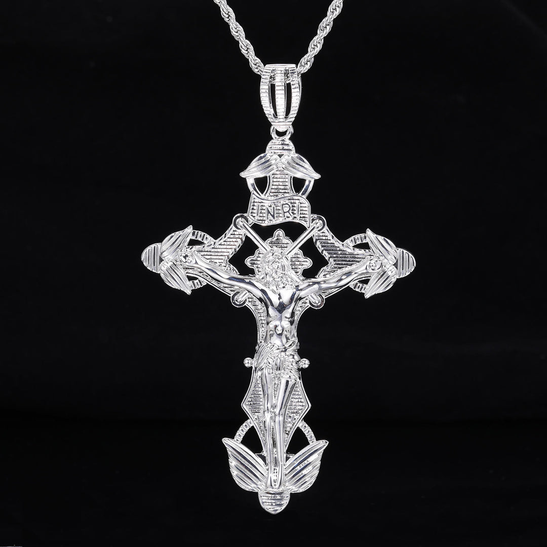 Christianartworkshop Detaillierte, geschnitzte geflügelte Kruzifix-Seilkette: Anmutiges Zeichen sanfter himmlischer Barmherzigkeit - Silber - image 3