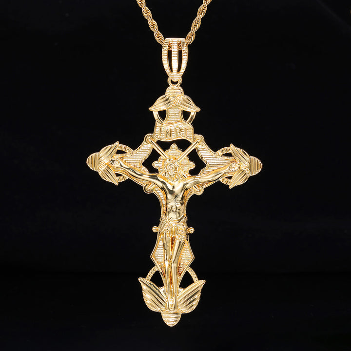 Christianartworkshop Detaillierte, geschnitzte geflügelte Kruzifix-Seilkette: Anmutiges Zeichen sanfter himmlischer Barmherzigkeit - Golden - image 0