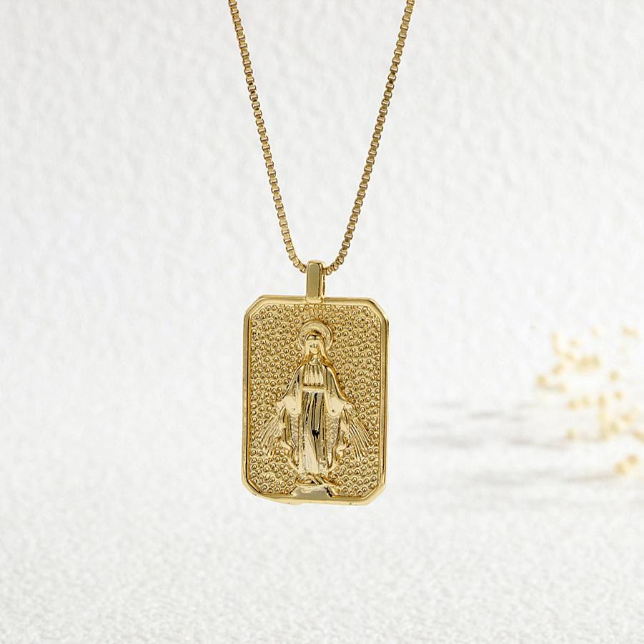 Christianartworkshop Strukturierte rechteckige Medaille mit Kreuzanhänger und Marienkreuz: Zeitloses Symbol barmherziger, heiliger Verehrung - Jungfrau Maria - image 2