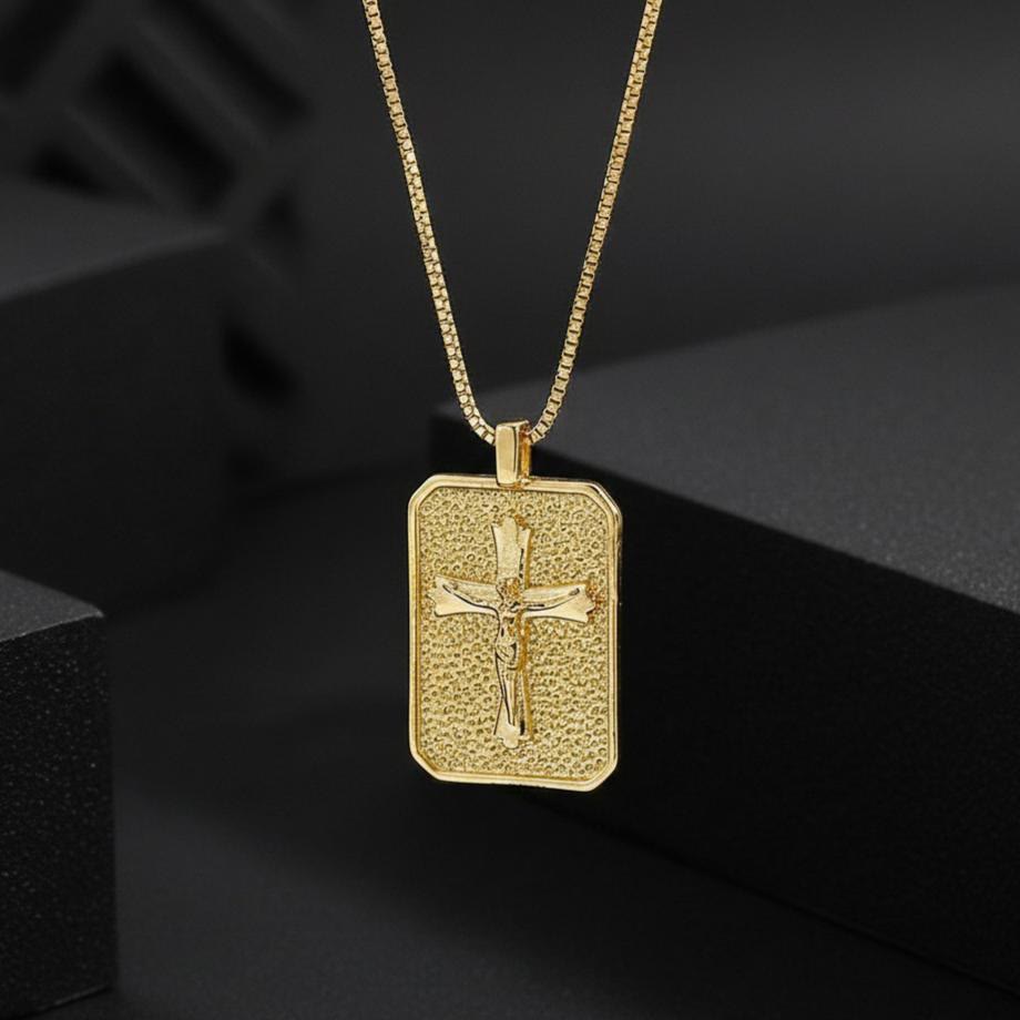 Christianartworkshop Strukturierte rechteckige Medaille mit Kreuzanhänger und Marienkreuz: Zeitloses Symbol barmherziger, heiliger Verehrung - image 6