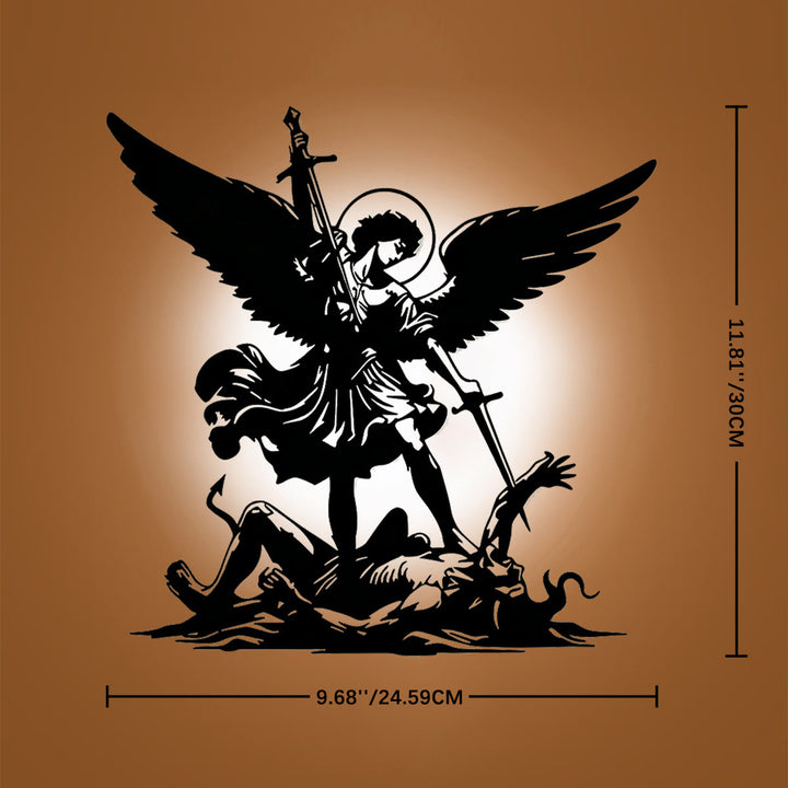 Christianartworkshop Wanddekoration aus Metall: Zeitloses Symbol des heiligen spirituellen Sieges – Silhouette des Erzengels Michael, der das Böse besiegt - 11,81''*9,68''*0,04''/30cm*24,59cm*0,1cm - image 4