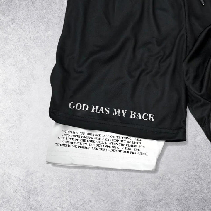 Christianartworkshop Gott steht mir bei – Dornenkrone-Jesus-Skizze, zweifarbig bedruckt, Kordelzug-Shorts mit Glaubensmotiv - image 2