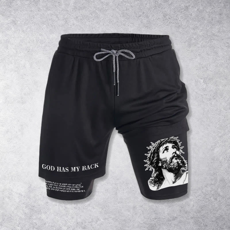 Christianartworkshop Gott steht mir bei – Dornenkrone-Jesus-Skizze, zweifarbig bedruckt, Kordelzug-Shorts mit Glaubensmotiv - image 10