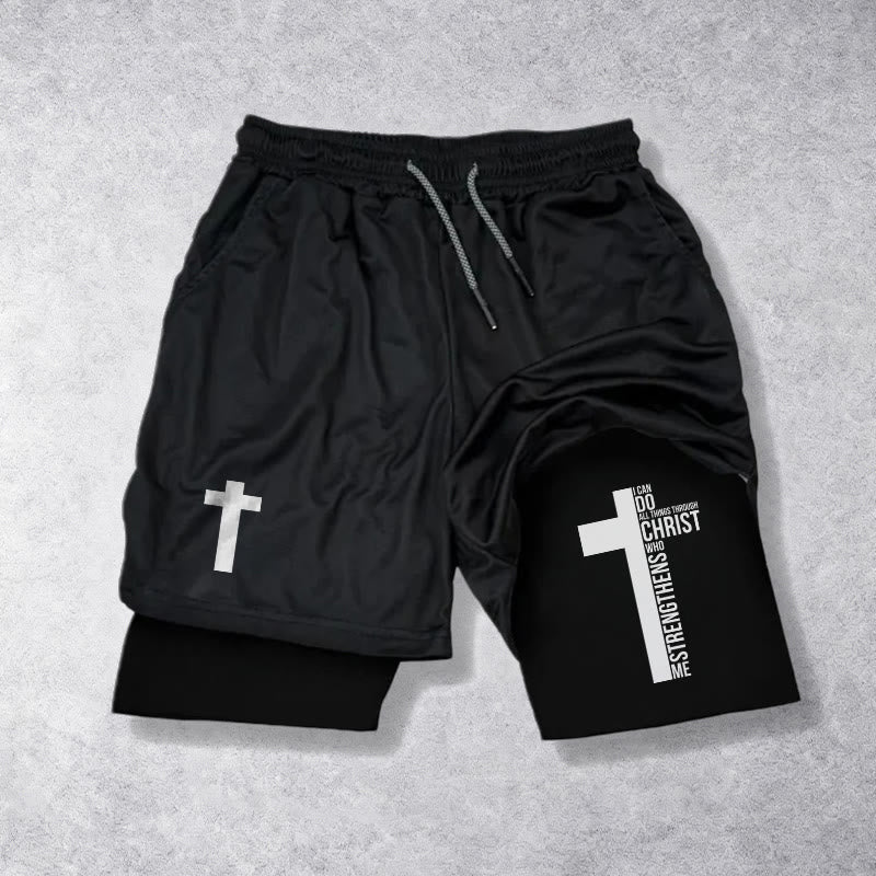 Christianartworkshop Philipper 4,13 Kreuz Vertikale Schrift Kordelzug Glaubensshorts - Schwarz - 3XL - image 9