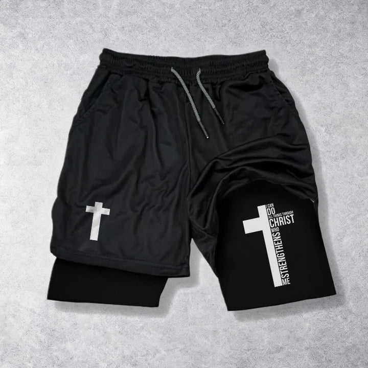 Christianartworkshop Philipper 4,13 Kreuz Vertikale Schrift Kordelzug Glaubensshorts - Schwarz - 3XL - image 9