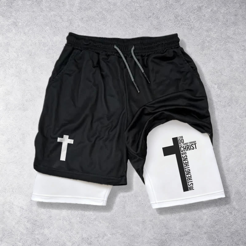 Christianartworkshop Philipper 4,13 Kreuz Vertikale Schrift Kordelzug Glaubensshorts - Weiß - 3XL - image 0