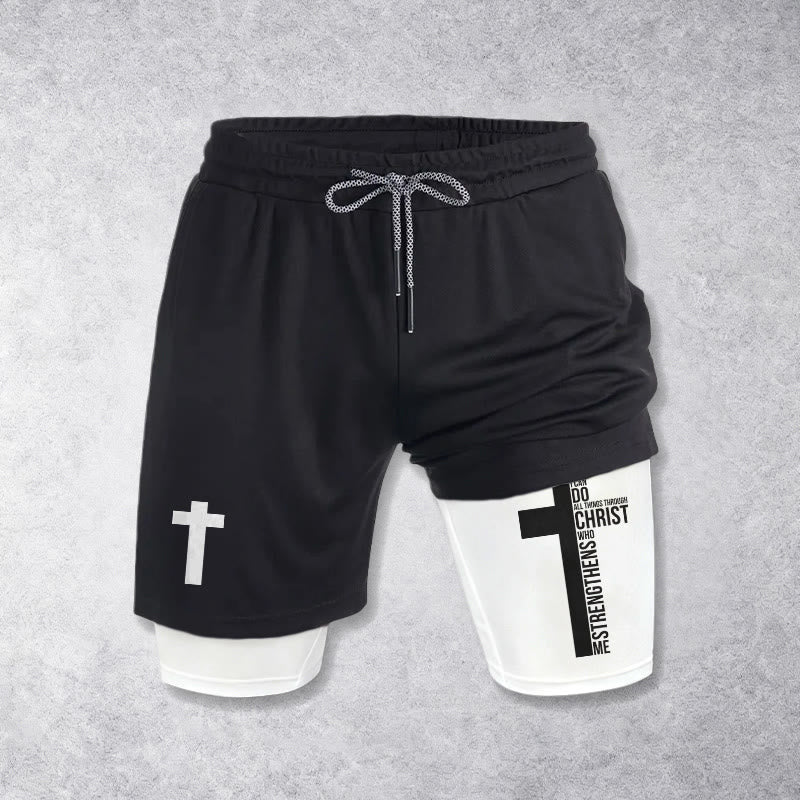 Christianartworkshop Philipper 4,13 Kreuz Vertikale Schrift Kordelzug Glaubensshorts - image 1