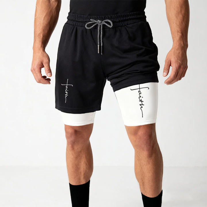 Christianartworkshop Sportshorts mit integriertem Faith-Cross-Schriftzug in Schreibschrift, zweilagig, mit Kordelzug - image 8