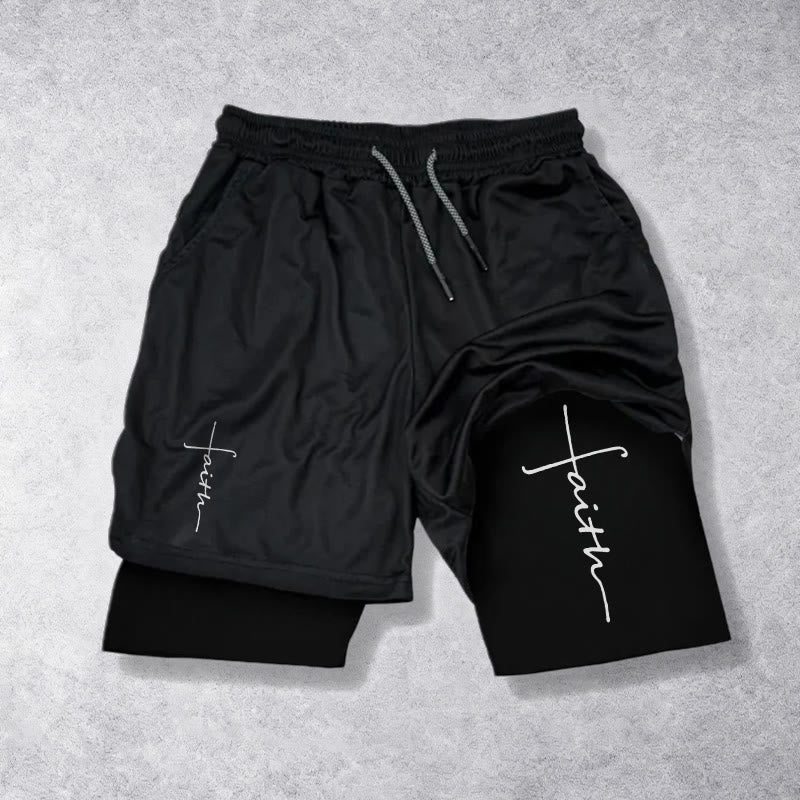 Christianartworkshop Sportshorts mit integriertem Faith-Cross-Schriftzug in Schreibschrift, zweilagig, mit Kordelzug - Schwarz - 3XL - image 9