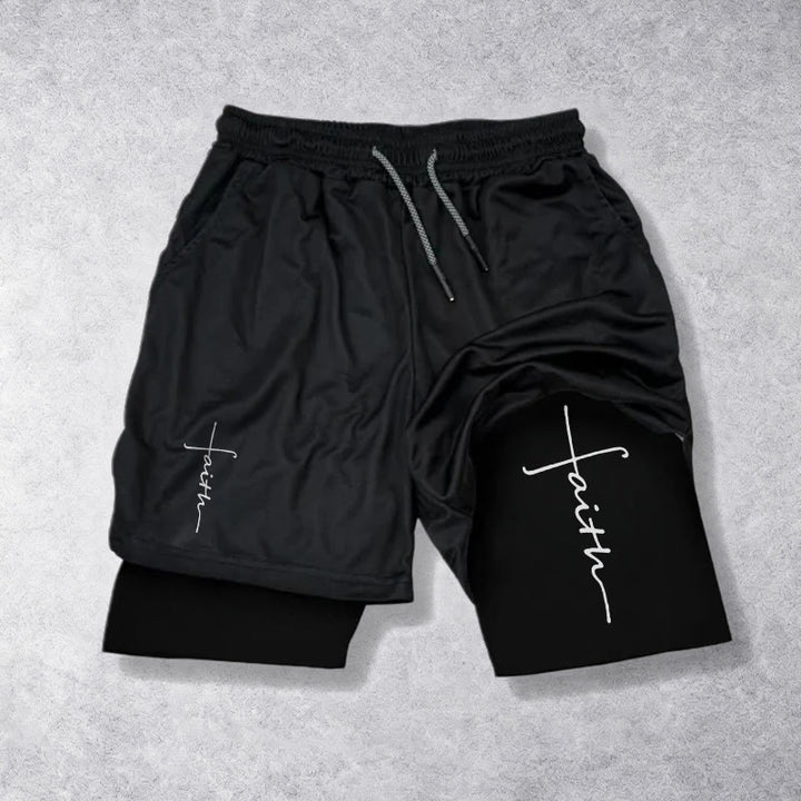 Christianartworkshop Sportshorts mit integriertem Faith-Cross-Schriftzug in Schreibschrift, zweilagig, mit Kordelzug - Schwarz - 3XL - image 9