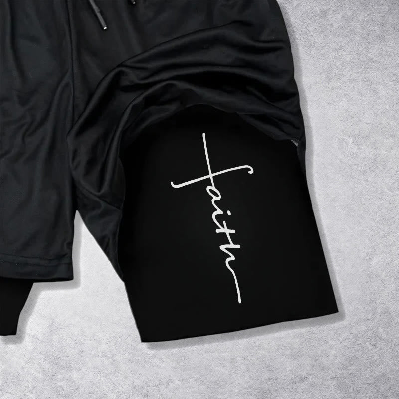 Christianartworkshop Sportshorts mit integriertem Faith-Cross-Schriftzug in Schreibschrift, zweilagig, mit Kordelzug - image 12