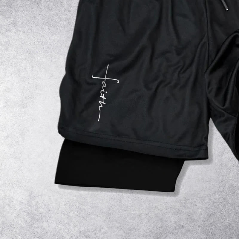 Christianartworkshop Sportshorts mit integriertem Faith-Cross-Schriftzug in Schreibschrift, zweilagig, mit Kordelzug - image 11