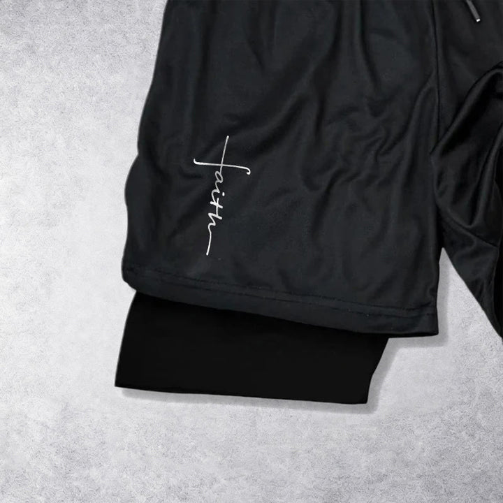 Christianartworkshop Sportshorts mit integriertem Faith-Cross-Schriftzug in Schreibschrift, zweilagig, mit Kordelzug - image 11